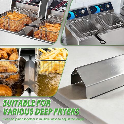 304 Stainless Steel Deep Fryer Splash Guard Connector & Joining Strip – Two-in-one Heavy Duty Fryer Accessories, Joining Strips for Deep Fryer to Prevent Spills & Debris(23"L x 1 1/2"Wx2"H) in Kuwait