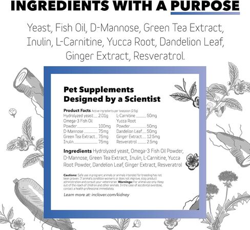 InClover Kidney – Bladder and Urinary Health Supplement for Dogs & Cats - with Resveratrol (Found in Cranberries), L-Carnitine & D-Mannose – Supports a Healthy Urinary Tract and Optimal Renal Function in Saudi Arabia