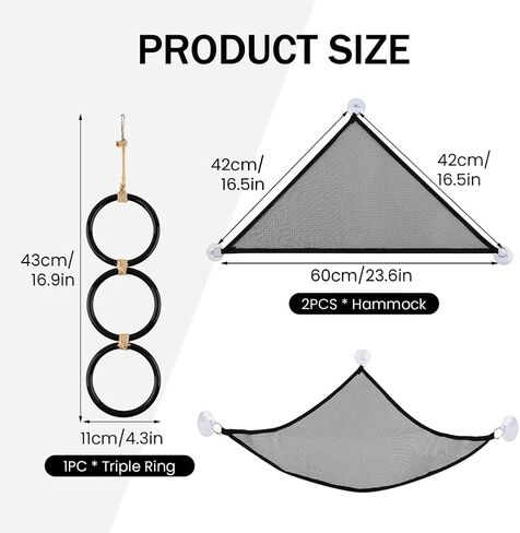 Snake Climbing Rings with 2 Hammock for Ball Python & Corn Snake, Reptile Enrichment Toys for Snake, Ball Python Tank Decor Reptiles Climbing Toy Hammocks (Black) in Kuwait
