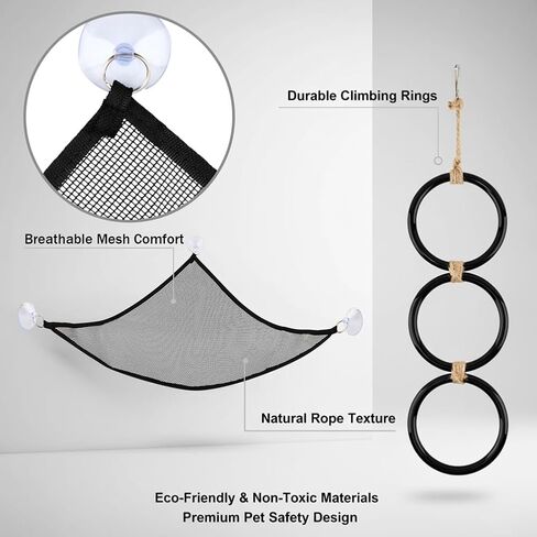 Snake Climbing Rings with 2 Hammock for Ball Python & Corn Snake, Reptile Enrichment Toys for Snake, Ball Python Tank Decor Reptiles Climbing Toy Hammocks (Black) in Kuwait