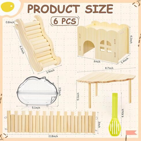 5 Pcs Hamster Platform Wooden Fence Bridge Ladder Climbing Toy Hidden House Exploring Toy with Hamster Bath Container Decor Cage Accessories for Small Animals Dwarf Syrian Gerbils Squirrel(Classic) in Kuwait