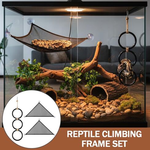 Snake Climbing Rings with 2 Hammock for Ball Python & Corn Snake, Reptile Enrichment Toys for Snake, Ball Python Tank Decor Reptiles Climbing Toy Hammocks (Black) in Kuwait
