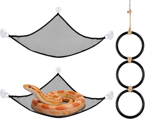 Snake Climbing Rings with 2 Hammock for Ball Python & Corn Snake, Reptile Enrichment Toys for Snake, Ball Python Tank Decor Reptiles Climbing Toy Hammocks (Black) in Kuwait