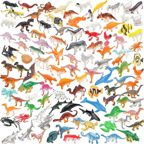 107 Pcs Assorted Dinosaur, Ocean, Sea, Farm, Jungle, Wild Animals & Dinosaurs Figure Realistic Plastic Zoo Play Set - Small Toys for Kids, Cupcake Topper, Party Favors in Kuwait