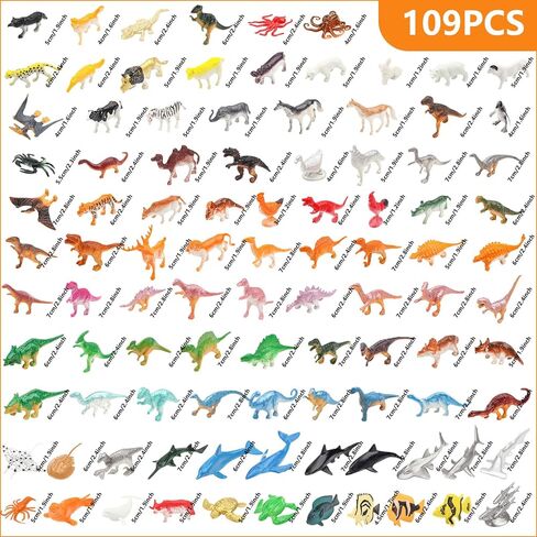 107 Pcs Assorted Dinosaur, Ocean, Sea, Farm, Jungle, Wild Animals & Dinosaurs Figure Realistic Plastic Zoo Play Set - Small Toys for Kids, Cupcake Topper, Party Favors in Kuwait