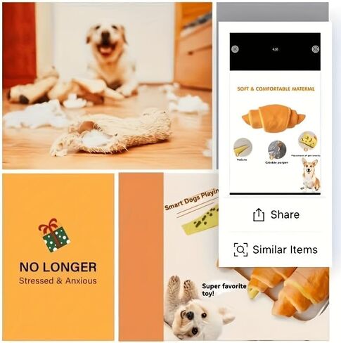 Cute Plush Croissant Dog Toy - Brunch Food Themed Squeaky Chew Toy for Small & Medium Dogs, Soft Interactive Plush with Crinkle Paper, Machine Washable, Eco-Friendly Materials in Kuwait
