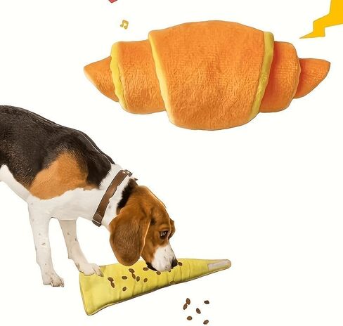 Cute Plush Croissant Dog Toy - Brunch Food Themed Squeaky Chew Toy for Small & Medium Dogs, Soft Interactive Plush with Crinkle Paper, Machine Washable, Eco-Friendly Materials in Kuwait