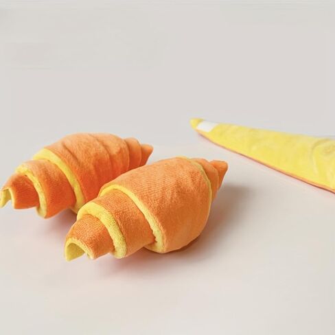 Cute Plush Croissant Dog Toy - Brunch Food Themed Squeaky Chew Toy for Small & Medium Dogs, Soft Interactive Plush with Crinkle Paper, Machine Washable, Eco-Friendly Materials in Kuwait