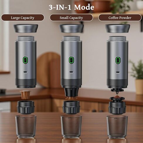 Portable coffee Maker, Electric Espresso Machine for Travel, 7500mAh Battery Capacity USB-C Rechargeable, Compatible with Ground Coffee & NS Capsules in Kuwait
