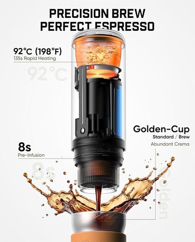 Fanttik Cafein 11 Portable Coffee Machine, Self-Heating Electric Espresso Machine with USB-C, 20 Bar Coffee Maker for Travel, Hiking, Gym and Office in Kuwait
