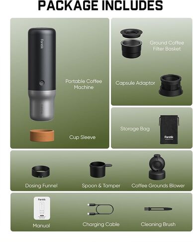 Fanttik Cafein 11 Portable Coffee Machine, Self-Heating Electric Espresso Machine with USB-C, 20 Bar Coffee Maker for Travel, Hiking, Gym and Office in Kuwait