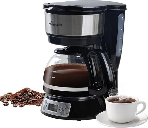 5-Cup Programmable Drip Coffee Maker with Digital Timer, Glass Carafe,24-Hour Auto Brew,2-Hour Auto Shut-Off, Pause & Pour, Removable Filter Basket,Compact Coffee Machine for Home & Office in Kuwait