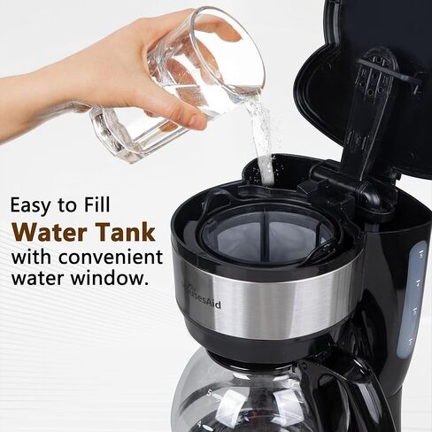 5-Cup Programmable Drip Coffee Maker with Digital Timer, Glass Carafe,24-Hour Auto Brew,2-Hour Auto Shut-Off, Pause & Pour, Removable Filter Basket,Compact Coffee Machine for Home & Office in Kuwait