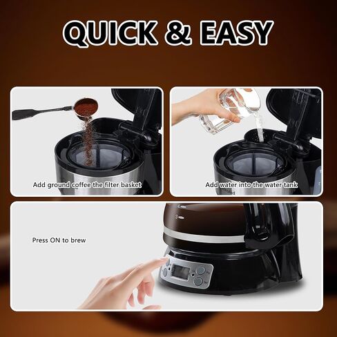 5-Cup Programmable Drip Coffee Maker with Digital Timer, Glass Carafe,24-Hour Auto Brew,2-Hour Auto Shut-Off, Pause & Pour, Removable Filter Basket,Compact Coffee Machine for Home & Office in Kuwait