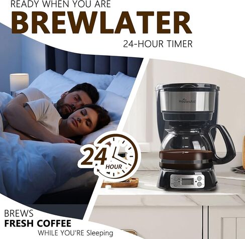 5-Cup Programmable Drip Coffee Maker with Digital Timer, Glass Carafe,24-Hour Auto Brew,2-Hour Auto Shut-Off, Pause & Pour, Removable Filter Basket,Compact Coffee Machine for Home & Office in Kuwait