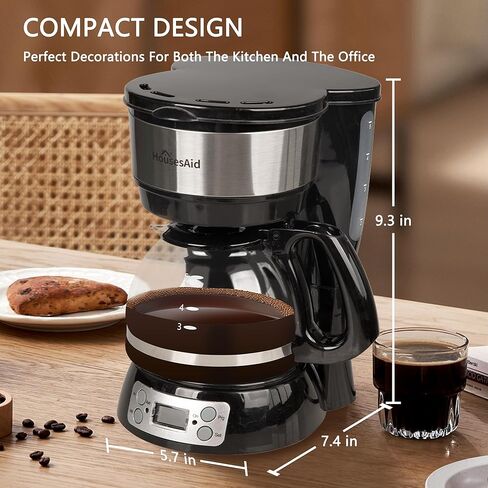 5-Cup Programmable Drip Coffee Maker with Digital Timer, Glass Carafe,24-Hour Auto Brew,2-Hour Auto Shut-Off, Pause & Pour, Removable Filter Basket,Compact Coffee Machine for Home & Office in Kuwait