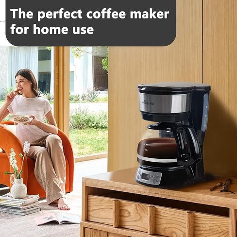 5-Cup Programmable Drip Coffee Maker with Digital Timer, Glass Carafe,24-Hour Auto Brew,2-Hour Auto Shut-Off, Pause & Pour, Removable Filter Basket,Compact Coffee Machine for Home & Office in Kuwait