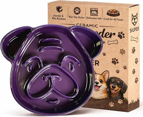 Cute Ceramic Slow Feeder Dog Shape, 1.5 Cups Pet Food Bowl for Small & Medium Breed. Bite-Resistant, Dishwasher Safe, Maze Design to Prevent Fast Eating, Bloat, Choking. Gift for Dog Lovers in Kuwait