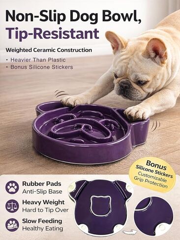 Cute Ceramic Slow Feeder Dog Shape, 1.5 Cups Pet Food Bowl for Small & Medium Breed. Bite-Resistant, Dishwasher Safe, Maze Design to Prevent Fast Eating, Bloat, Choking. Gift for Dog Lovers in Kuwait