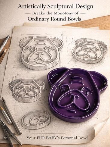Cute Ceramic Slow Feeder Dog Shape, 1.5 Cups Pet Food Bowl for Small & Medium Breed. Bite-Resistant, Dishwasher Safe, Maze Design to Prevent Fast Eating, Bloat, Choking. Gift for Dog Lovers in Kuwait