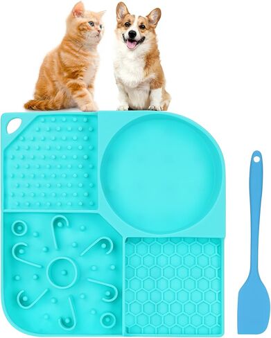 Lick Mat for Dogs, 4-in-1 Slow Feeder Bowl with Non-Slip Suction Cup, Food-Grade Silicone Lick Pads Perfect for Cat Anxiety, Fast Eating & Grooming-Aqua in Kuwait