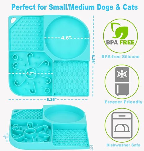Lick Mat for Dogs, 4-in-1 Slow Feeder Bowl with Non-Slip Suction Cup, Food-Grade Silicone Lick Pads Perfect for Cat Anxiety, Fast Eating & Grooming-Aqua in Kuwait