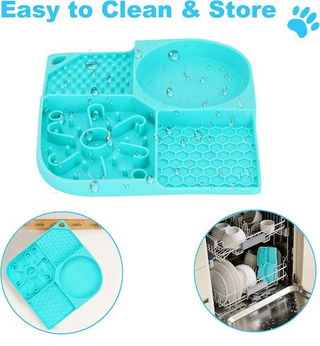 Lick Mat for Dogs, 4-in-1 Slow Feeder Bowl with Non-Slip Suction Cup, Food-Grade Silicone Lick Pads Perfect for Cat Anxiety, Fast Eating & Grooming-Aqua in Kuwait