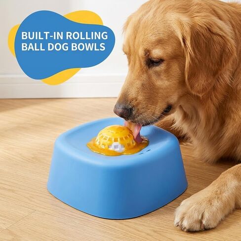 Slow Feeder Dog Bowl, Dog Lick Bowl with Rolling Ball, Anti-Slip Dog Enrichment Toy for Liquid Treats, Puppy Lick Feeder for Bone Broth Yogurt Post-op Nutrition (Blue) in Kuwait