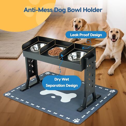 Elevated Dog Bowls for Large Breeds, Triple Dog Bowl Stand with 3 Stainless Steel Bowls, Adjustable Raised Dog Feeding Station, Slow Feeder Anti-Gulping Design, Heavy Duty in Kuwait