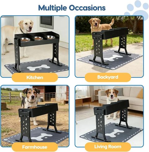 Elevated Dog Bowls for Large Breeds, Triple Dog Bowl Stand with 3 Stainless Steel Bowls, Adjustable Raised Dog Feeding Station, Slow Feeder Anti-Gulping Design, Heavy Duty in Kuwait