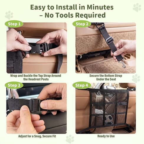 Dog Car Barrier, Dog Barrier for SUV, Reinforced Double-Layer Mesh, Adjustable Top & Bottom Straps, 3 Zipper Storage Pockets, Easy to Install, Also Fits Double-Cab Trucks & Select Sedans in Kuwait