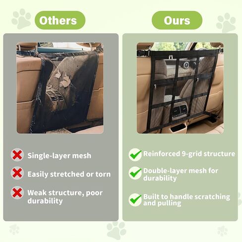 Dog Car Barrier, Dog Barrier for SUV, Reinforced Double-Layer Mesh, Adjustable Top & Bottom Straps, 3 Zipper Storage Pockets, Easy to Install, Also Fits Double-Cab Trucks & Select Sedans in Kuwait