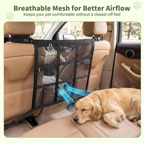 Dog Car Barrier, Dog Barrier for SUV, Reinforced Double-Layer Mesh, Adjustable Top & Bottom Straps, 3 Zipper Storage Pockets, Easy to Install, Also Fits Double-Cab Trucks & Select Sedans in Kuwait