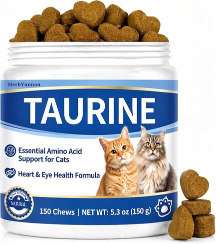 مكمل توراين للقطط، مكمل توراين نقي للقطط لدعم صحة القلب والعين، وتعزيز المناعة والحيوية - فعالية عالية 200 مجم لكل قرص - 150 نكهة دجاج طبيعية لذيذة قابلة للمضغ in Kuwait