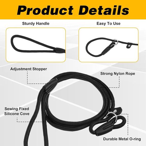 Black Heavy Duty Slip Leads for Dogs, Comfortable Slip Lead Dog Leash No Pull Dog Training Leash Adjustable Rope Dogs Leashs Slips Lead Control Leashs for Training Walking Small to Medium in Kuwait