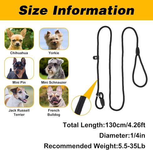 Black Heavy Duty Slip Leads for Dogs, Comfortable Slip Lead Dog Leash No Pull Dog Training Leash Adjustable Rope Dogs Leashs Slips Lead Control Leashs for Training Walking Small to Medium in Kuwait