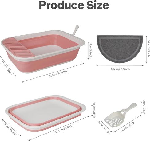 Pawise Foldable Cat Litter Box, Low Entry Collapsible Kitten Litter Box with Scoop, Travel Pet Potty Pan & Anti-Splash Toilet for Kittens (with Storage Bag, Cat Teaser & Litter Mat) (Pink) in Saudi Arabia