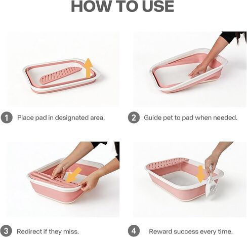 Pawise Foldable Cat Litter Box, Low Entry Collapsible Kitten Litter Box with Scoop, Travel Pet Potty Pan & Anti-Splash Toilet for Kittens (with Storage Bag, Cat Teaser & Litter Mat) (Pink) in Saudi Arabia