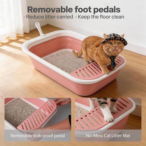 Pawise Foldable Cat Litter Box, Low Entry Collapsible Kitten Litter Box with Scoop, Travel Pet Potty Pan & Anti-Splash Toilet for Kittens (with Storage Bag, Cat Teaser & Litter Mat) (Pink) in Saudi Arabia