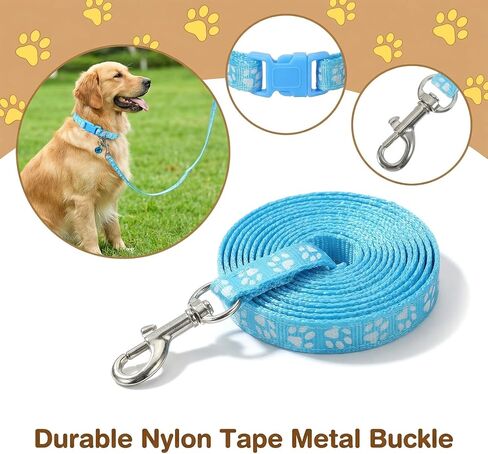 48 Pcs Dog Collar and Leash Set, Polypropylene Adjustable Puppy Collars Paws Pattern for Puppy Small Dogs Walking Training with Hook and Buckle, Multicolor in Kuwait