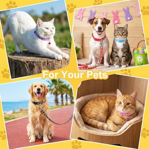 48 Pcs Dog Collar and Leash Set, Polypropylene Adjustable Puppy Collars Paws Pattern for Puppy Small Dogs Walking Training with Hook and Buckle, Multicolor in Kuwait