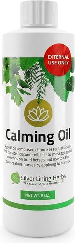 Silver Lining Herbs Calming Oil for Horses - Pure Essential Oil Horse Calming Supplements, Helps Relax Anxious, Restless & High-Strung Horses with Oregano, Eucalyptus & Coconut Essential Oils - 8oz in Kuwait