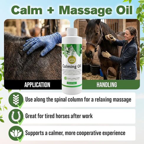 Silver Lining Herbs Calming Oil for Horses - Pure Essential Oil Horse Calming Supplements, Helps Relax Anxious, Restless & High-Strung Horses with Oregano, Eucalyptus & Coconut Essential Oils - 8oz in Kuwait