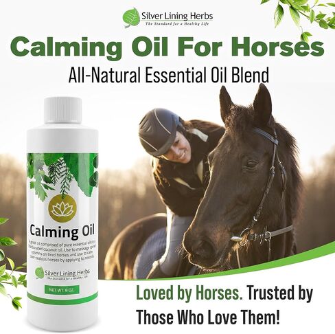 Silver Lining Herbs Calming Oil for Horses - Pure Essential Oil Horse Calming Supplements, Helps Relax Anxious, Restless & High-Strung Horses with Oregano, Eucalyptus & Coconut Essential Oils - 8oz in Kuwait