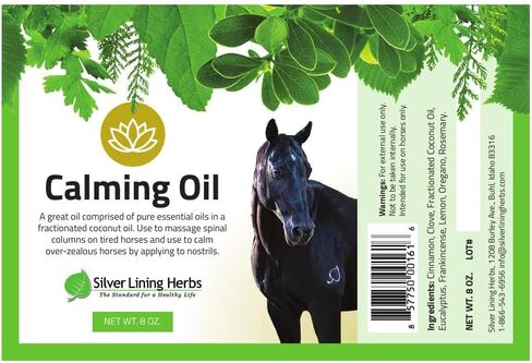 Silver Lining Herbs Calming Oil for Horses - Pure Essential Oil Horse Calming Supplements, Helps Relax Anxious, Restless & High-Strung Horses with Oregano, Eucalyptus & Coconut Essential Oils - 8oz in Kuwait