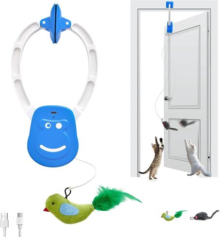 Interactive Cat Toy for Indoor Cats, 360° Auto-Rotating Door Hanging Teaser with Motion Activation, USB-C Rechargeable Quiet Self Play Cat Toy for Bored Indoor Adult Cats and Kittens in Kuwait