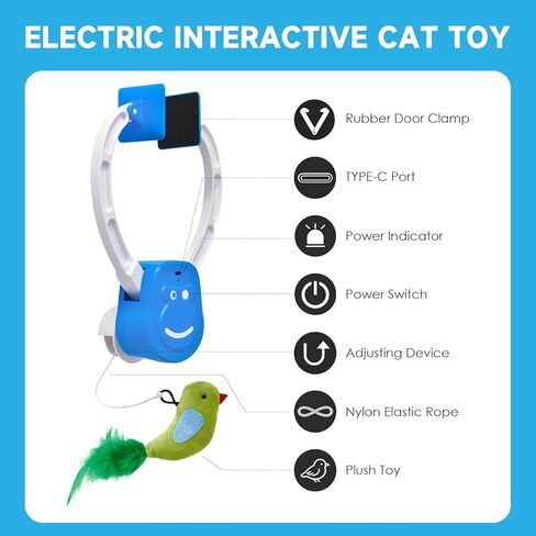 Interactive Cat Toy for Indoor Cats, 360° Auto-Rotating Door Hanging Teaser with Motion Activation, USB-C Rechargeable Quiet Self Play Cat Toy for Bored Indoor Adult Cats and Kittens in Kuwait