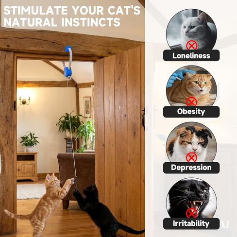 Interactive Cat Toy for Indoor Cats, 360° Auto-Rotating Door Hanging Teaser with Motion Activation, USB-C Rechargeable Quiet Self Play Cat Toy for Bored Indoor Adult Cats and Kittens in Kuwait