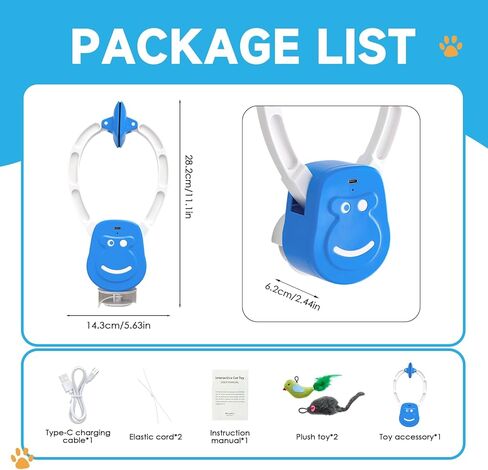 Interactive Cat Toy for Indoor Cats, 360° Auto-Rotating Door Hanging Teaser with Motion Activation, USB-C Rechargeable Quiet Self Play Cat Toy for Bored Indoor Adult Cats and Kittens in Kuwait