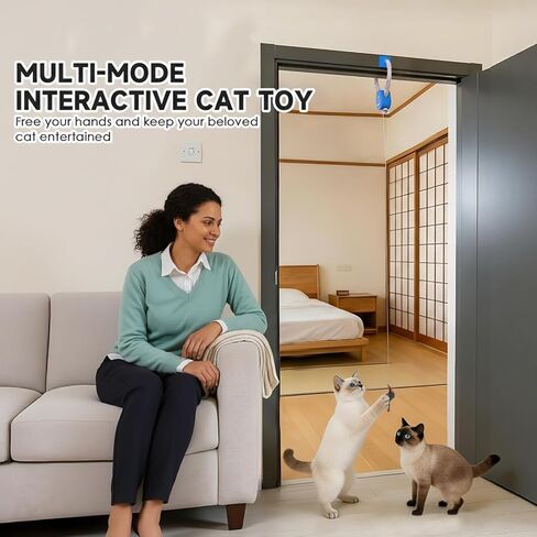 Interactive Cat Toy for Indoor Cats, 360° Auto-Rotating Door Hanging Teaser with Motion Activation, USB-C Rechargeable Quiet Self Play Cat Toy for Bored Indoor Adult Cats and Kittens in Kuwait